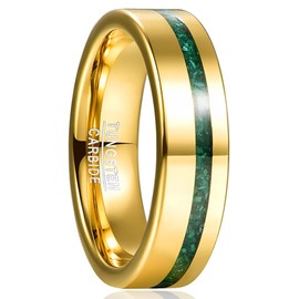 NUNCAD 6 mm Ring Men Women Gold-Plated Ring with Green Opal / Malachite / Turquoise Rose Gold Ring with Abalone Shell Inlay Size J to Z, Tungsten, Malachite