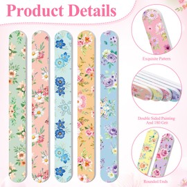 60 Pack Flower Board Nail File for Women Colorful Floral Double Sided Emery Boards Bulk Manicure Tools Party Favors Summer 10 Designs Floral Gifts for Guests Bachelorette Bridal Wedding