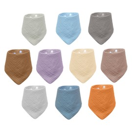 Watproofit Pack of 10 Baby Bibs Triangular Scarf, 100% Cotton, Super Absorbent, Adjustable Scarf for Boys and Girls, silver