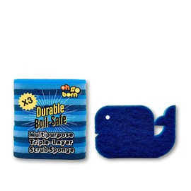 Ohsoborn Multipurpose Dual Sided Triple Layer Kitchen Sponges for Washing Dishes | Boil Safe Scratch Free Odor Resistant Extra Durable | Flexible and Durable Design for Long Lasting Use (5, Blue)