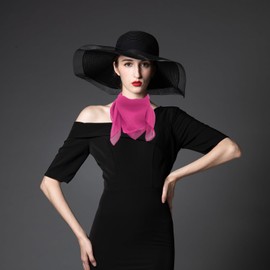 ALLY-MAGIC Plain Square Chiffon Neck Scarf For Lady Retro 50s Light Weight, Fashion Women Plain Square Chiffon 50s Neck Scarf Y3XFFJ (ROSE PINK)