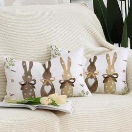 Vorysum Set of 2 Easter Cushion Covers 30 x 50 cm Rabbit Easter Decoration Sofa Cushion Gift Flowers Carrot Cushion Covers Spring Cushion Covers Decoration Holiday Party Picnic Outdoor Garden