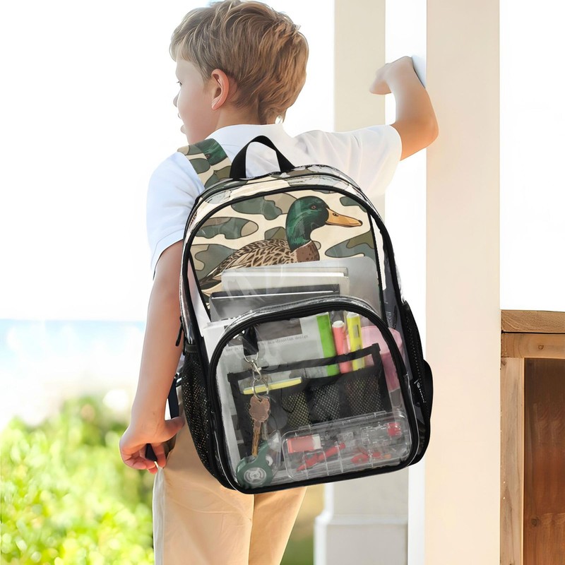 Glaphy Duck Camo Camouflage Clear Backpack PVC Transparent Backpack Lightweight