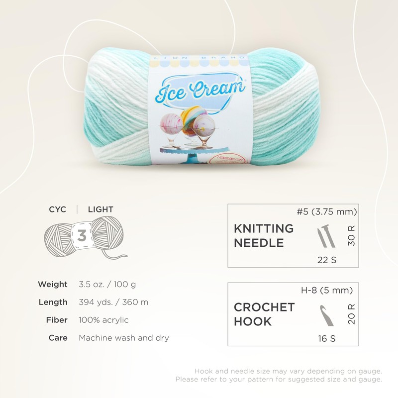 (3 Pack) Lion Brand Yarn Ice Cream Baby Yarn, Mint