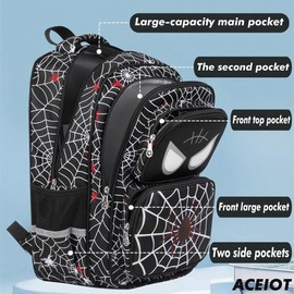 ACEIOT Backpack for boys, Mochilas Escolares Para Niños, Boys Backpack with Lunch Box, Kindergarten Backpack for Boys (Black)