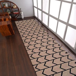 Rugsotic Carpets Hand Woven Flat Weave Kilim Wool ECO-Friendly Area Rugs - 3'x13', Runner Shape, Cream Charcoal Color, Contemporary Modern Design, Low Pile Handmade Rugs for Living Room (D00109)