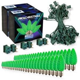 Pro Christmas C9 LED Christmas Lights Kit for Rooflines & Pathways – Cut to Length, Heavy Duty Commercial Grade (Green Wire w/Vampire Plugs, 50 Bulbs, 50 ft) Green