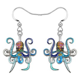 YAYAKO Fun Octopus Earrings Gifts for Women Girls Charms Enamel Zinc Alloy Novelty Ocean Animals Dangle Summer Jewelry (Blue)