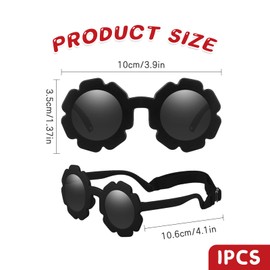 DiiWmme Flower Sunglasses for Kids, Round Flower Shape Sunglasses with Adjustbale Strap, Kid Cute Sunglasses for Boys Girls Outdoor Beach Swimming Party Accessories (Black)