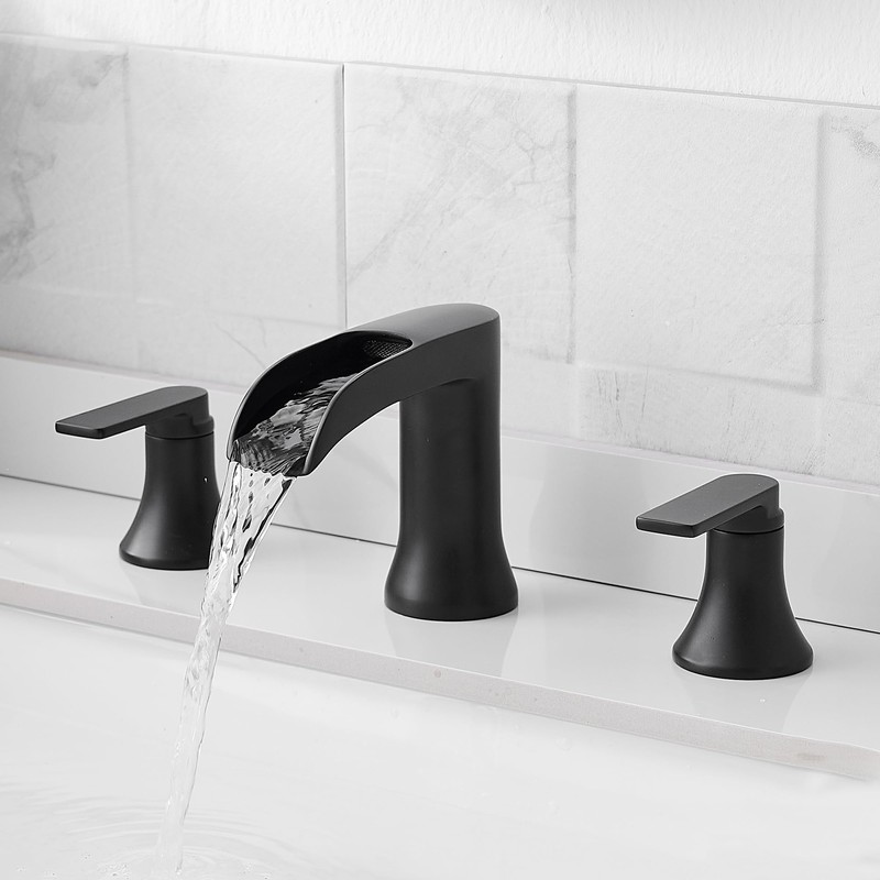HOIGY Solid Brass Waterfall Bathtub Faucets Set, 3 Hole Matte