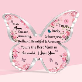 SDOFY Gifts for Mum Best Mum Birthday Gifts Christmas Mothers Day Gift for Mum Beautiful Butterfly Shaped Acrylic Plaque Mum Gifts from Daughter Son