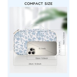 Relavel Bolsa de maquillaje de viaje, pequeña bolsa de cosméticos florales con compartimento para brochas de maquillaje, bolsa de maquillaje portátil 