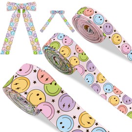 JarThenaAMCS 3 Rolls Retro Groovy Ribbons 15 Yards Colorful Smile Face Grosgrain Ribbon Fabric Craft Ribbon for Wreath Bow Making Wrapping DIY Crafts