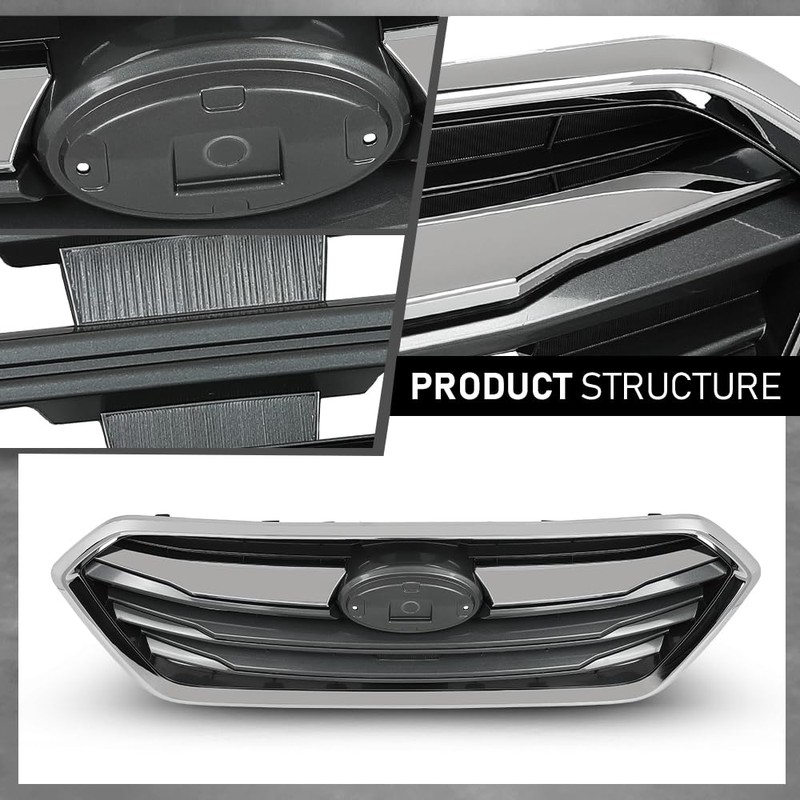 G-PLUS Front Bumper Grille Grill Assembly Black Shell Silver Insert
