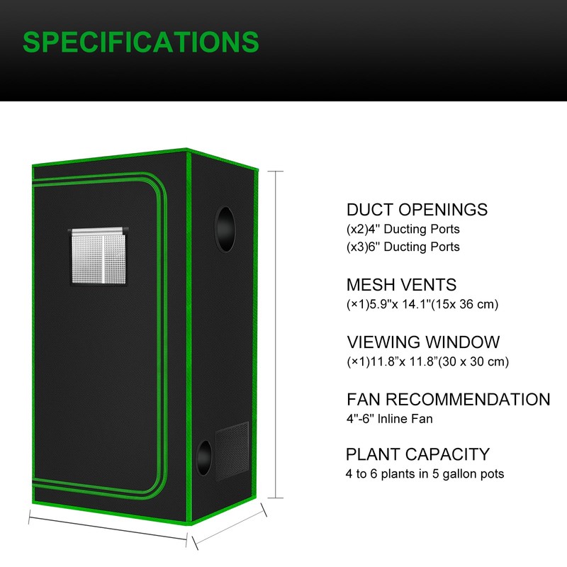 MELONFARM 2x2 Grow Tent, 24"x24"x72'' High Reflective 600D Diamond Mylar