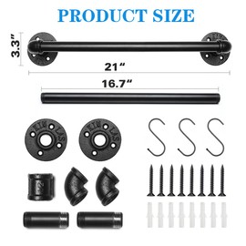 Industrial Pipe Towel Rack Towel Bar 21 Inch 2 Pack, Heavy Duty Wall Mounted Rustic Farmhouse Bath Towel Holder for Bath Bathroom Kitchen