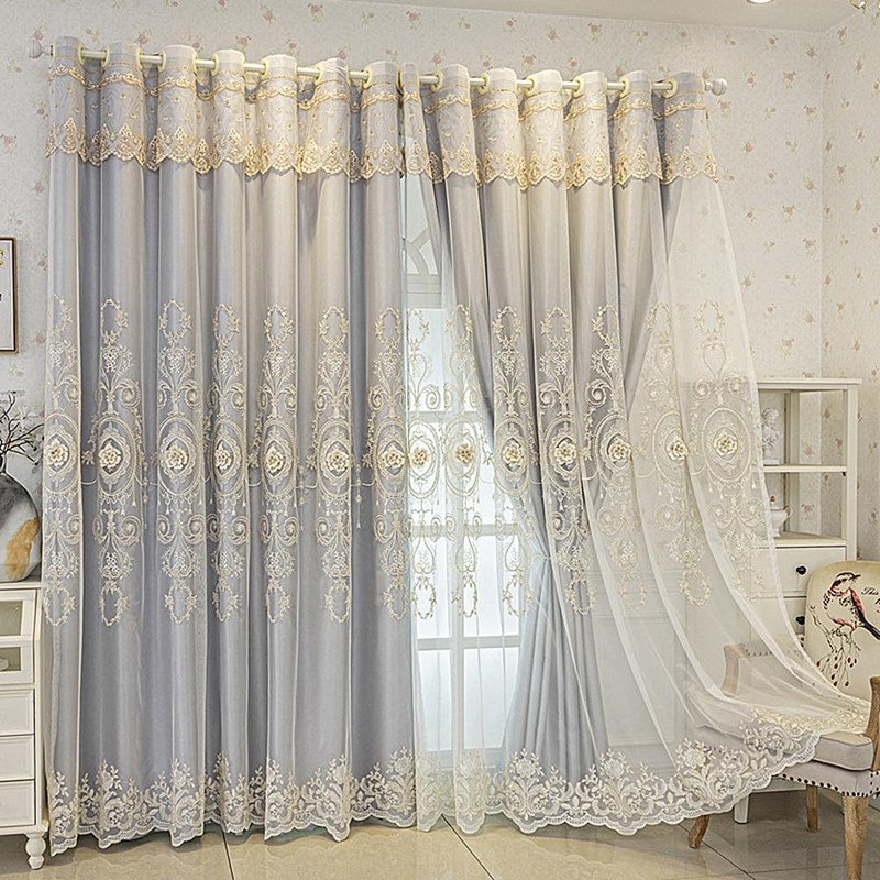 Amidoudou 1 Pair European Double Layer Curtains for Living Room
