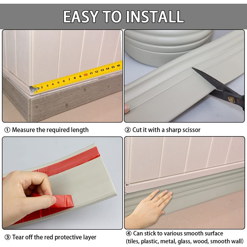 Wall Base Molding Trim Peel and Stick Rubber Baseboard Moulding