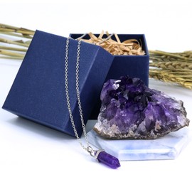Nvzi Amethyst Crystals with Amethyst Wand Necklace, Amethyst Clusters, Amythestyst Crystals, Amathesis Crystal, Raw Amethyst Stone, Natural Amethyst Geode, Purple Crystal, About 0.2 Lb