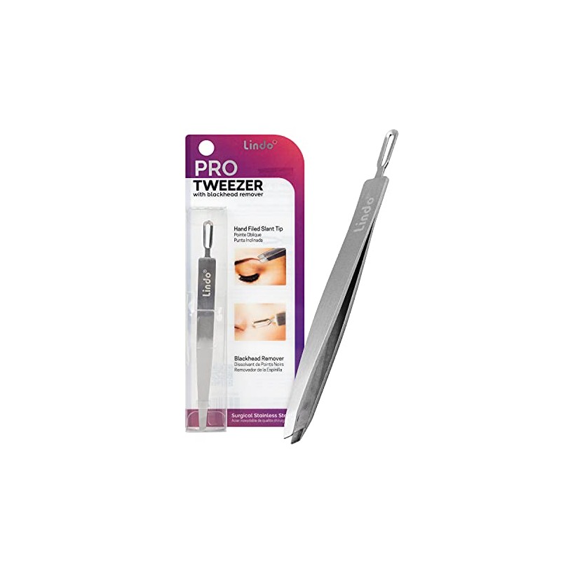 Lindo Pro Tweezer with Blackhead Remover - Stainless Steel Dual-Function