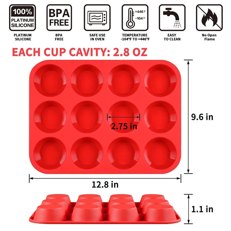 CAKETIME 12 Cups Silicone Muffin Pan - Nonstick Cupcake Pan