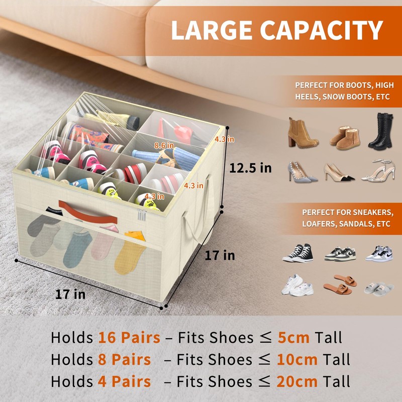 Aokeyee Shoe Organizer for Closet, 2 Pack Foldable Shoe Storage