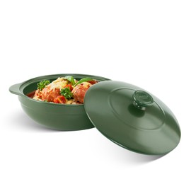 MINH LONG 3-Qt Porcelain Dutch Oven with Lid – Lead & Cadmium Free, Oven Safe to 482°F, Heat Retention, Clay Pot for Cooking on Gas & Infrared Cooktop, Use to Marinate, Cook, Bake, Refrigerate & Serve