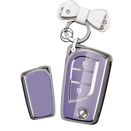 HIBEYO Flip Key Car Key Case Fits Toyota Key Case Protective Cover for Toyota Yaris Aygo for Peugeot 108 for Citroen C1 Remote Key Flip Key Bag 2 Buttons Purple