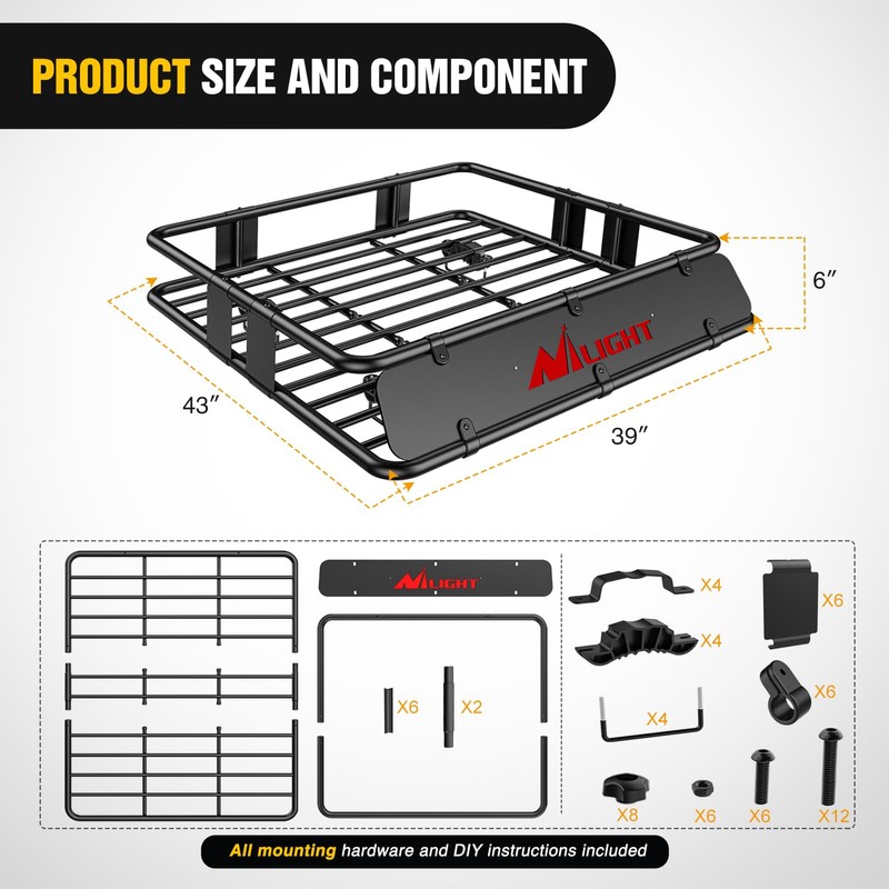 Nilight 43" x 39" x 6" Universal Roof Rack Cargo