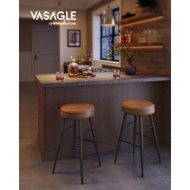 VASAGLE EKHO Collection - Bar Stools Set of 2, Kitchen Counter Stools, Breakfast Stools, Synthetic Leather with Stitching, 24.8-Inch Tall, Home Bar Dining Room, Easy Assembly, Caramel Brown ULBC080K01