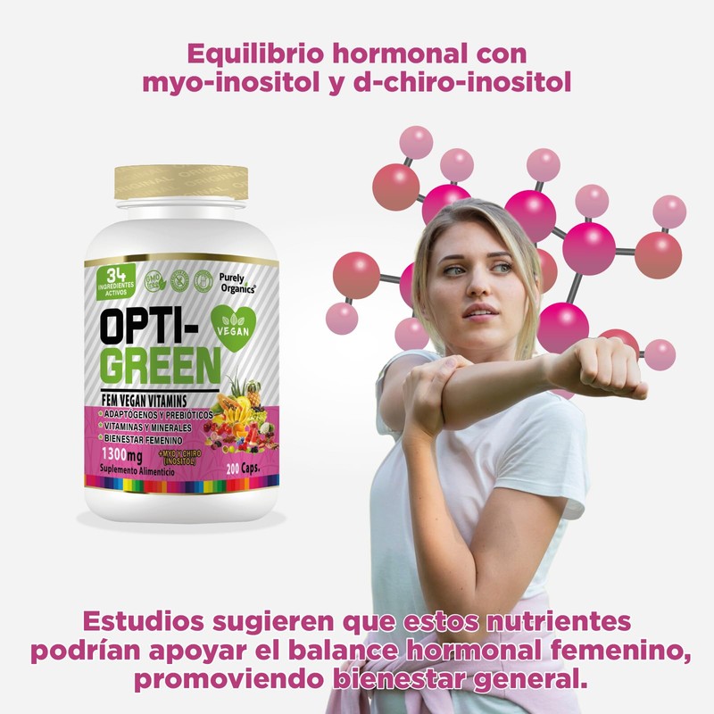 Opti-Green FemVegan Vitamins 200 Caps. Adaptogenos, Prebióticos, Vitaminas y Minerales