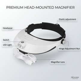 LED Headband Magnifier for Precision Work – 5 Magnification Levels with Hands-Free Lighting for Jewelry and Watch Repair