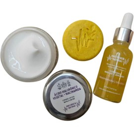 Frecuencia Natural Set de Cuidado Facial, cido Hialurnico Vegetal con Niacinamida, Crema Facial, Srum Glicolico Kit "Perfect Glow Basic" con cido Gliclico