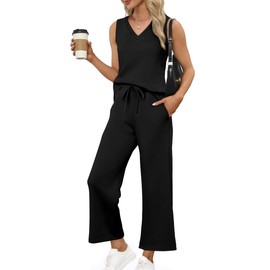 XIEERDUO Two Piece Sets for Women Beach Vacation Clothes for Women Summer Casual Lounge Sets Airport Travel Outfits Black L
