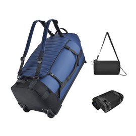 86L Foldable Rolling Duffel Backpack with Wheels - Extra Large Waterproof Travel Bag with Shoe Compartment, Heavy Duty Convertible Luggage for Outdoor, Sports, Airplane Trips