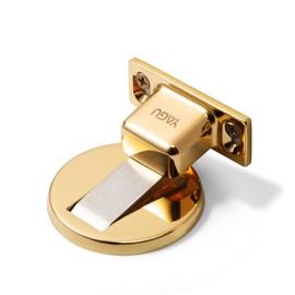 YAGU 1 Pack Zinc Alloy Magnetic Door Stopper, Door Catch with Dual Adhesive and Conceal Screw Mount No Drilling, Screws for Stronger Mount, Magnet Door Holder (Shiny Gold)