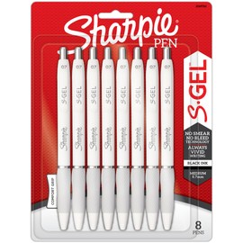 Sharpie® S-Gel Fashion Barrel Gel Pens, Medium Point, 0.7 mm, White Barrels/Black Ink, Pack Of 8 Pens
