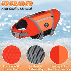 EMUST Dog Flotation Vest, High Visibility Life Vests for Dogs with High Buoyancy, Heavy-Duty Dog Life Jackets for Large Dogs with Adjustable Straps for Pugs, Boxers, Basset Hounds, Orange, L