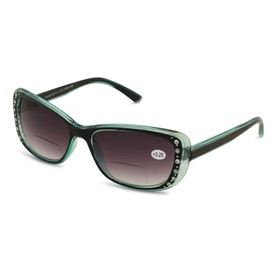 V.W.E. Women Bifocal Reading Sunglasses Reader Glasses Fashion Rhinestone Translucent (Blue, 2.75)
