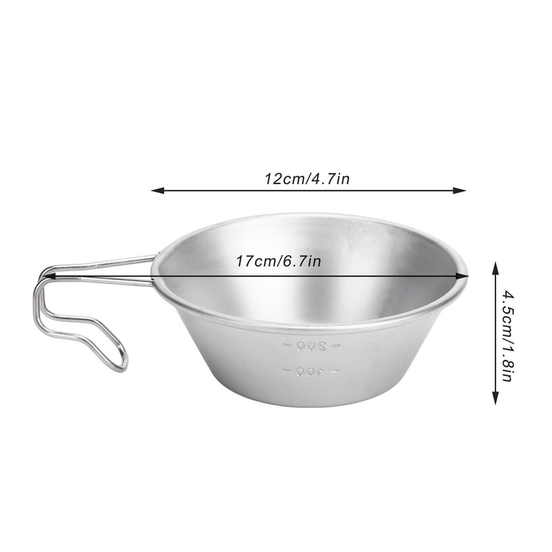 Camping Cup Backpacking Bowl Cup Stainless Steel with Hook Shape