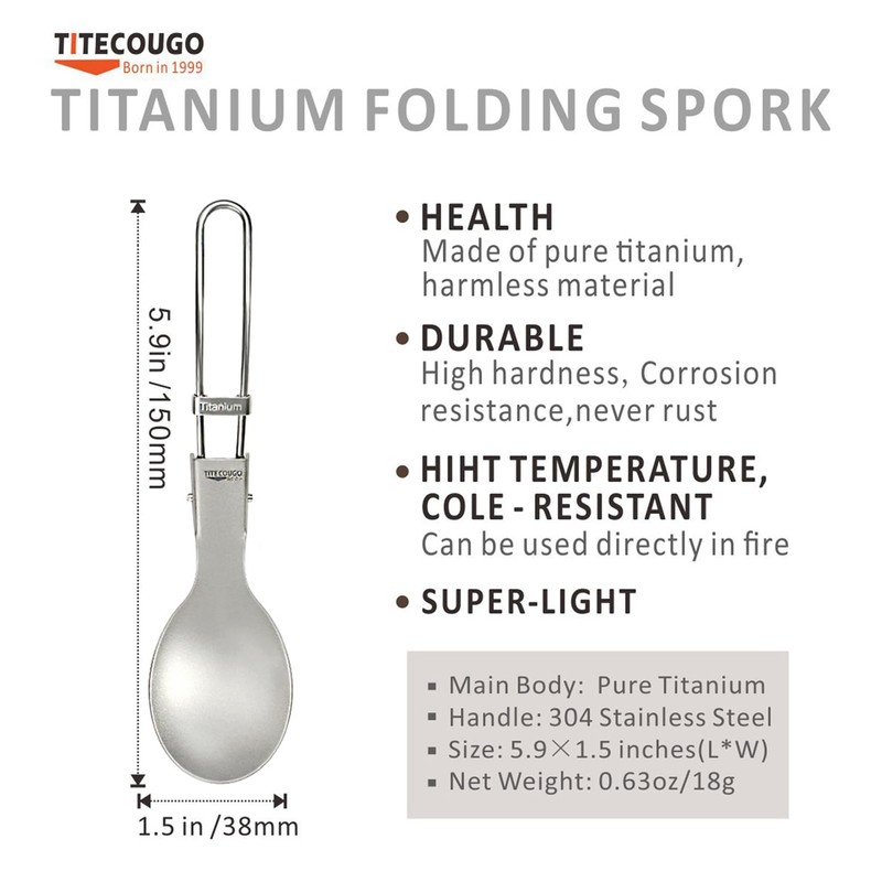 TITECOUGO Ultralight Foldable Cutlery Outdoor Camping Folding Titanium Spoon(18g)