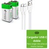 HYGE 2 Pilas 9V Recargables USB C 650mAh 9v Carga
