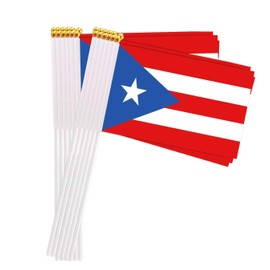 25 Packs Small Puerto Rico Flags on Handheld Stick，Miniature Puerto Rican Flag for Outside,4x6 Inch Mini Hand Held Banner with Golden Topper,Patriotic Decorations