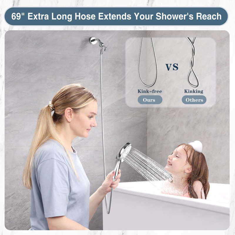 BRIGHT SHOWERS High Pressure Shower Head with Handheld, 9 Spray