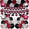Burgundy Graduation Decorations, 2025 Congrats Maroon Banner Burgundy Black Silver