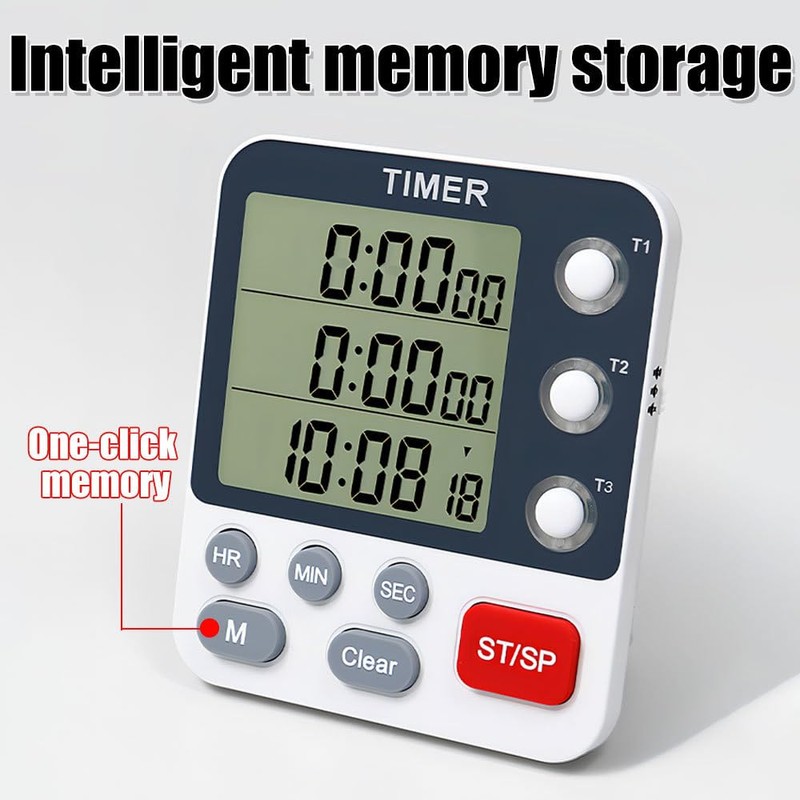 Digital Kitchen Timer, 3 Channels Magnetic Stopwatch Timer, Countdown/Stopwatch Cooking