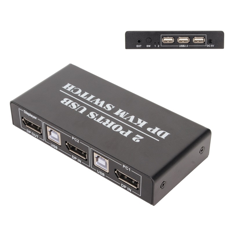 DisplayPort KVM Switch 2 Ports 4K 60Hz Dual Mode Aluminum