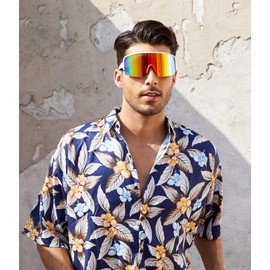 Karsaer Vision Neon Shield Sunglasses Oversized Wrap-Around Mirrored Shades for Men & Women 80s Retro UV Protection