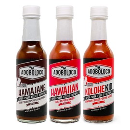 Adoboloco Hot Sauce Power Pack (3-Pack) 5oz Spicy Hamajang, Hawaiian Chili Pepper Water, Kolohekid Fiery Chili Pepper Sauce Bundle