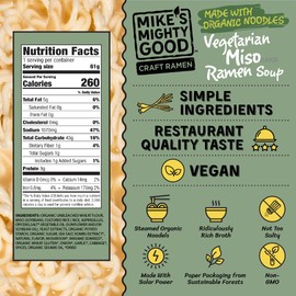 Mike's Mighty Good Vegetarian Miso Soup - Instant Ramen Noodles - Organic and Non-GMO Instant Noodles - Miso Ramen - Vegan Soup - 2.1 Ounces - 7 Pillow Packs